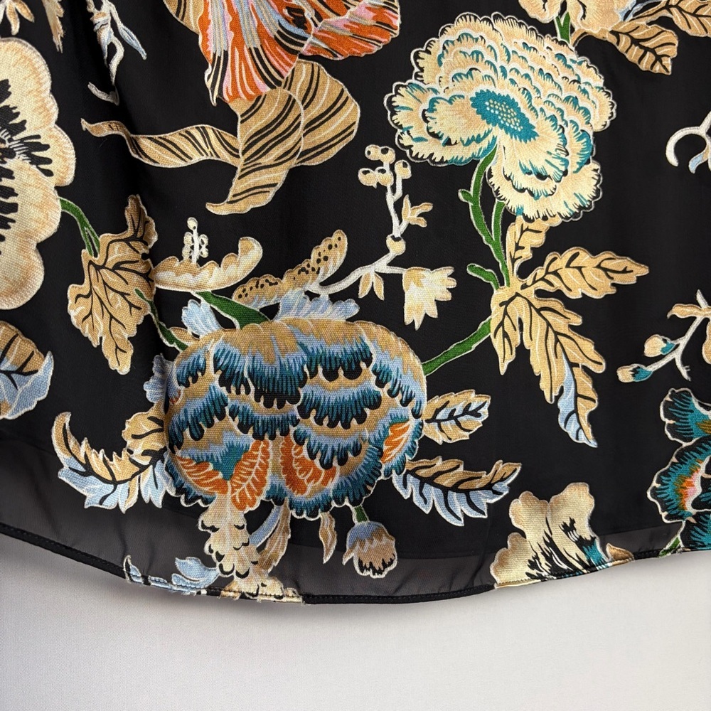 Soft Surroundings Deanna Blouse Sz L Metallic Shimmer Floral Asian Keyhole Lined - Picture 16 of 16